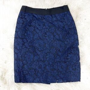 J Crew Number 2 Navy Blue Lace Pencil Skirt size 2